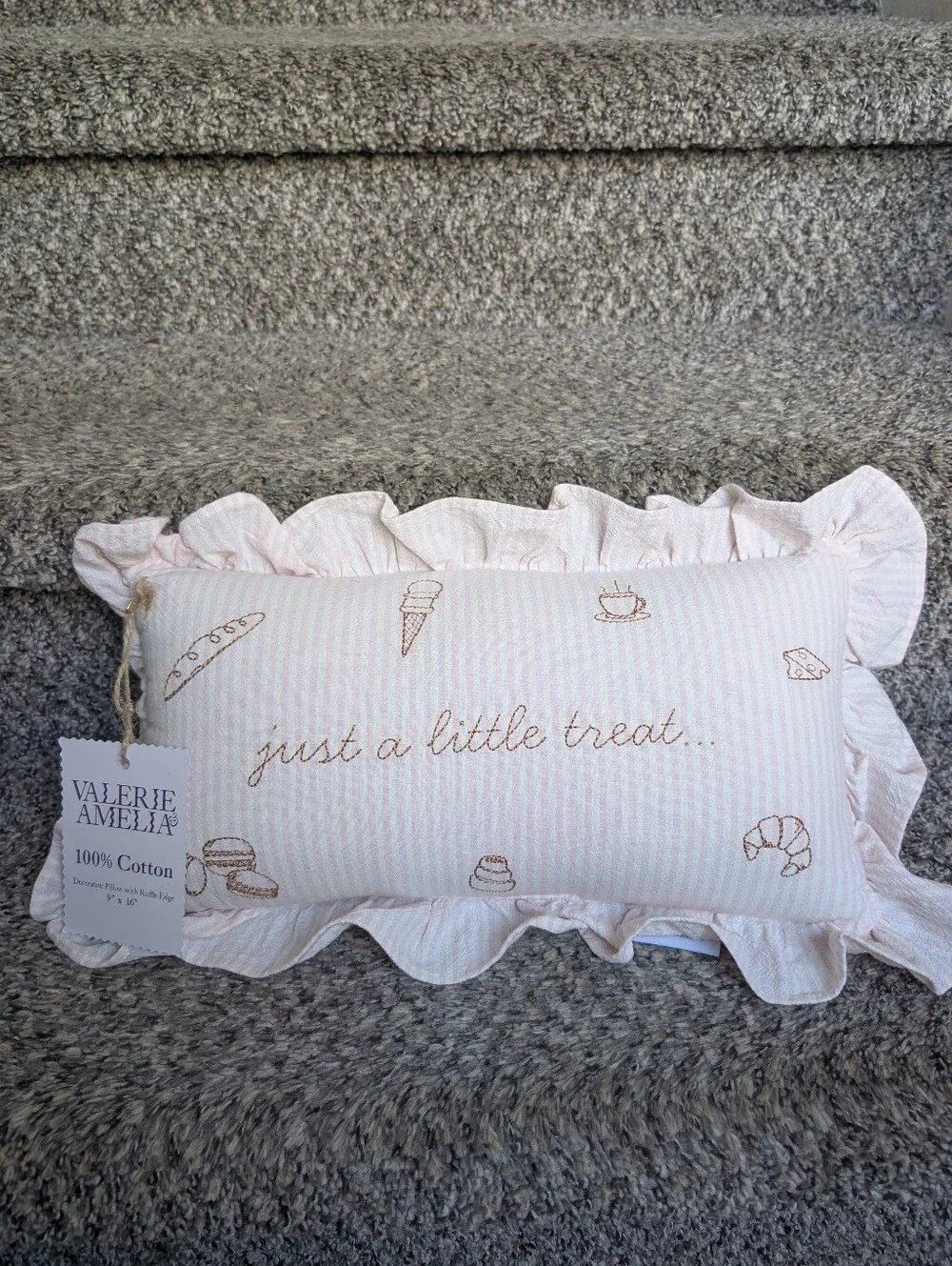 Valerie Amelia Pink and White Cozy Cottagecore Pillow Just a Little Treat Cotton